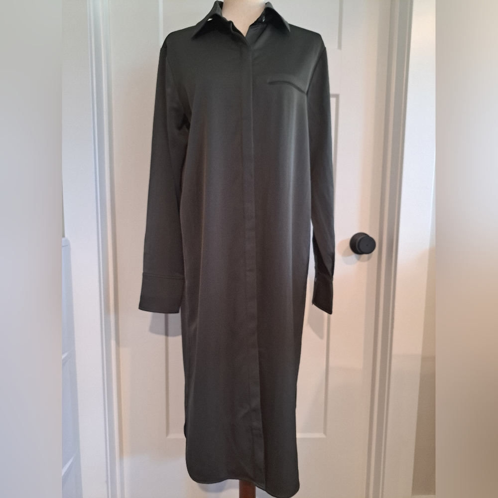 NWT Long-Sleeved Maxi Shirt Dress (Dark Green/Grey) - NAP Loungewear